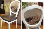 Распродажа стульев - Стул в белой глянцевой лакировке и натуральной кожей на сиденье и спинке с рисунком на коже спинки.