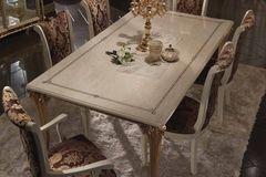 Классический белый раскладной прямоугольный обеденный стол Raffaello с золотыми ножками и кантом по периметру 200-250-300 см