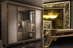 5 дверный распашной шкаф Raffaello с 3 зеркалами 299х69,5х244 белый с золотом