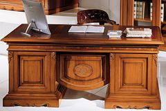 Двухтумбовый письменный стол Монтальчино с кожаными вставками коричневого цвета на столешнице