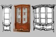 1, 2, 3 дверные витрины для посуды с золотой декоративной резьбой в радике на фигурных ножках в гостиную La Fenice radica
