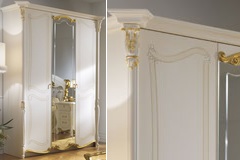 Распашной 3 дверный классический белый шкаф Bellini Casa +39 с зеркалом с золотым декором внизу