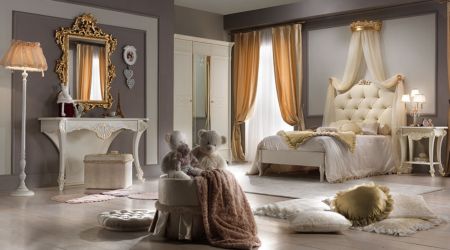 Детская белая классическая спальня Bellini Casa +39 с кроватью с мягкой спинкой 110х200