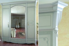 4 створчатый белый распашной шкаф Prestige laccato на ножках с 2 зеркалами 221x72х252