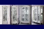 Белые классические угловая, 1, 2, 3 дверные витрины для посуды в гостиную Prestige laccato на изящных фигурных ножках и красивым дугообразным карнизом