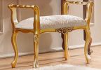 Золотая банкетка La Fenice лакато с подлокотниками и мягким сиденьем в светлой ткани с узором L.64 x 39 H.56 Арт. 1118
