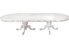 Белый классический обеденный овальный стол Diamante на 2 фигурных основаниях с резными золотыми деталями