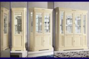 Классические угловая, 1 и 2 дверные витрины Tiffany laccato для посуды в молочном цвете с подсветкой и зеркальными внутренними стенками