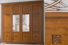 4 дверный распашной шкаф Bohemia Prama 249x67х244 с / без зеркал в отделке вишня янтарного цвета