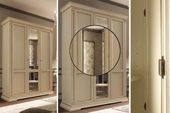 Распашной трехдверный белый шкаф Palazzo Ducale laccato с золотой патиной 176x68х240 с зеркалом