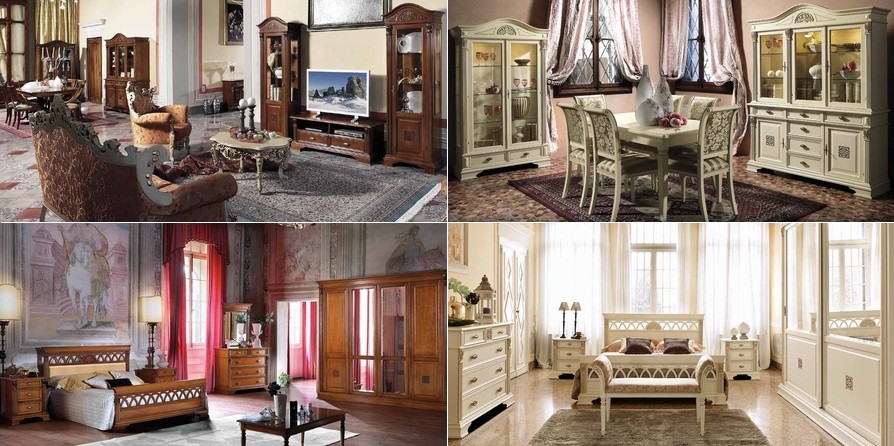 Итальянская коллекция Puccini bianco/ciliegio  фабрики Saoncella  - мебель для спальни, гостиной, прихожей