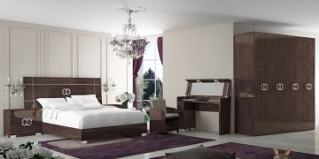 Спальня Prestige фабрики Status с кроватью с шпонированной спинкой, туалетным столиком и 4 дверным шкафом